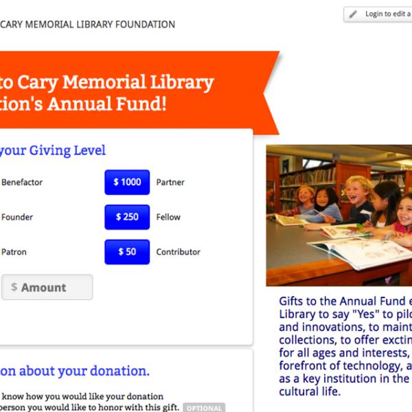 Cary Memorial Library Foundation Donate Website page