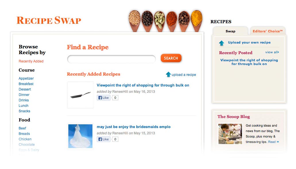 user generated recipes on website