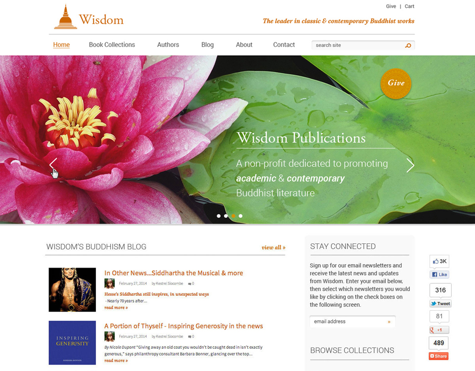 Wisdom Publications homepage website design