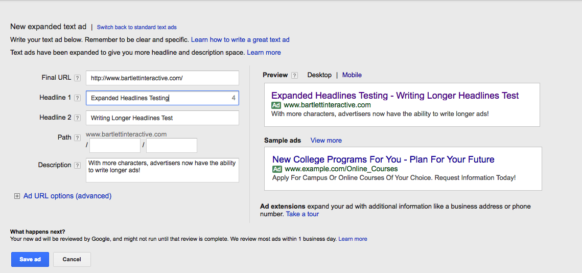 example of a expanded adwords campagin