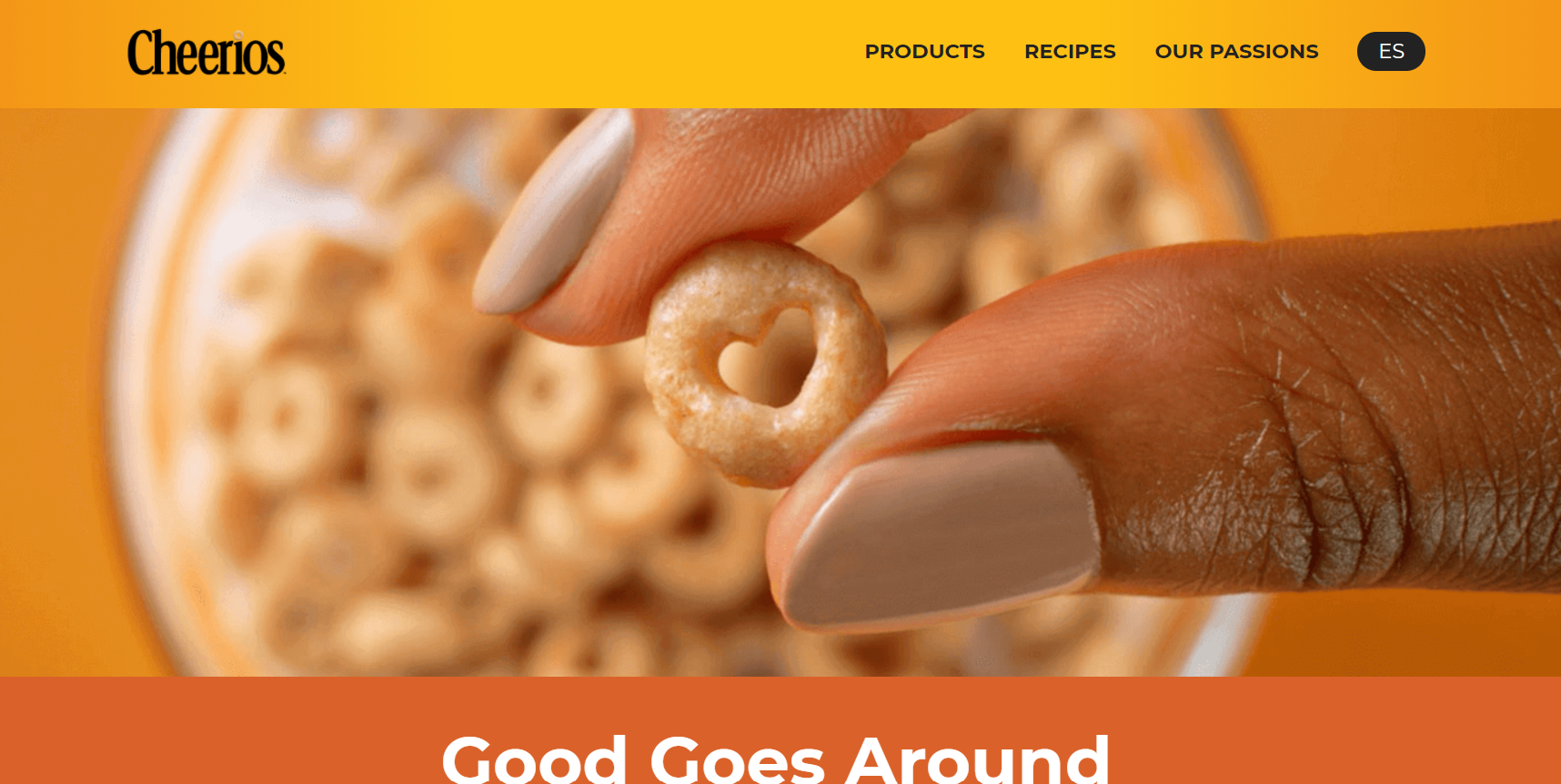 Cheerios uses gradient to tone down yellow in their web design.