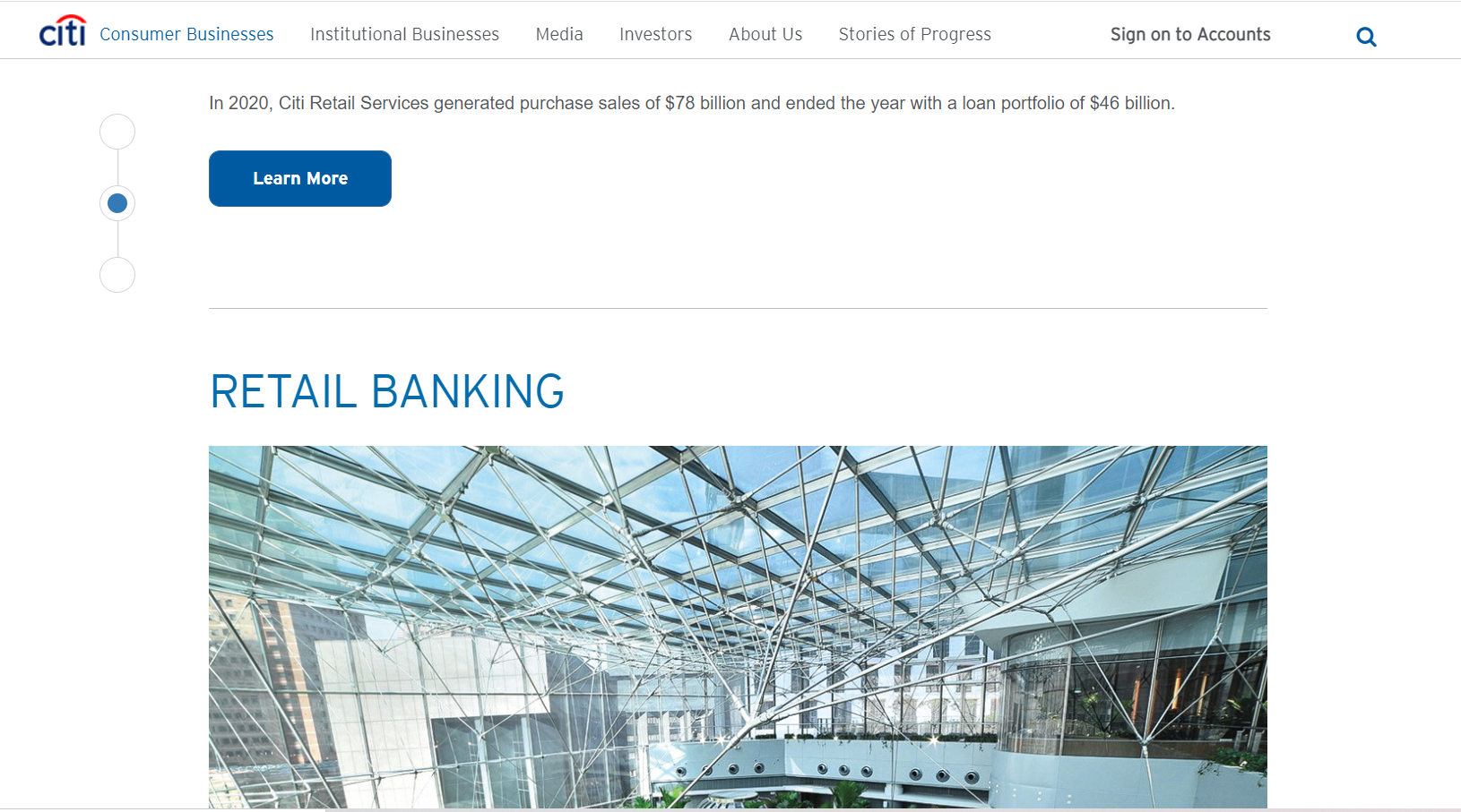 CitiGroup offsets blue with plenty of white space in their website design