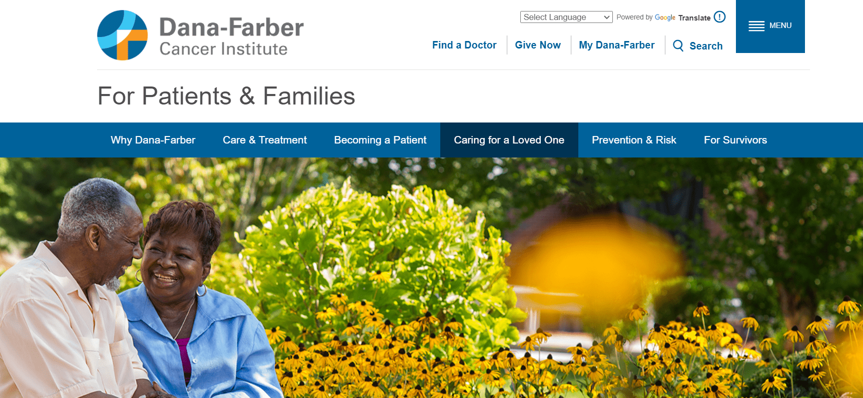 The Dana-Farber Cancer Institute image on their section for caregivers of cancer patients evokes both hope and caring.