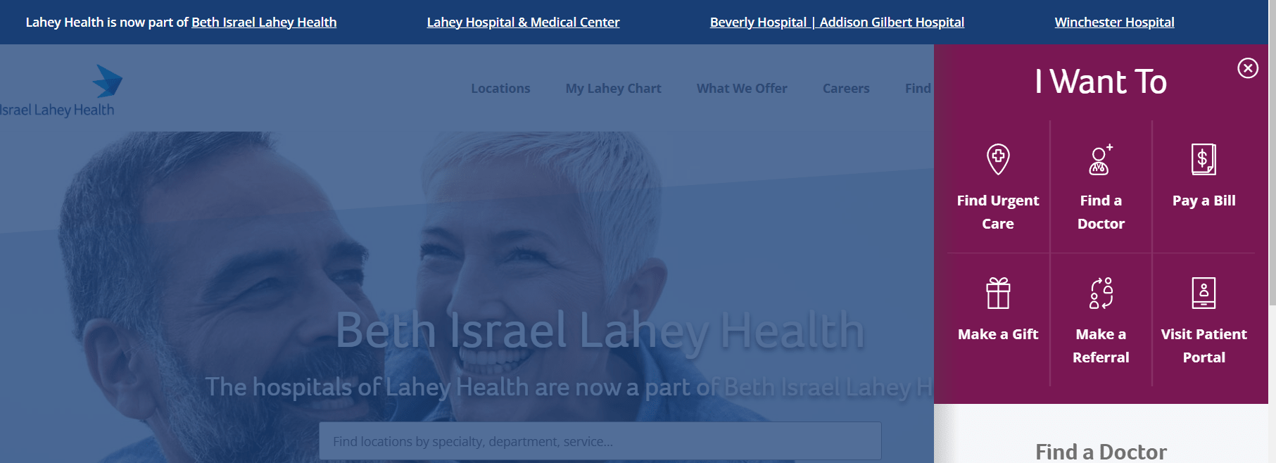 The Lahey Clinic, for example, uses a top level CTA